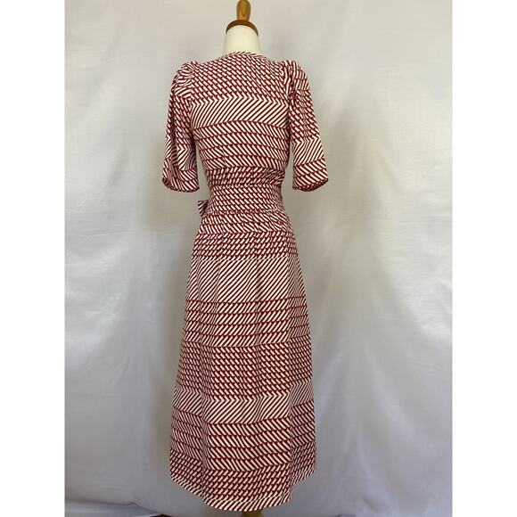 Joie Size 2 Cata Red Striped Midi Wrap Dress Art Deco Boho Festival - Picture 3 of 5